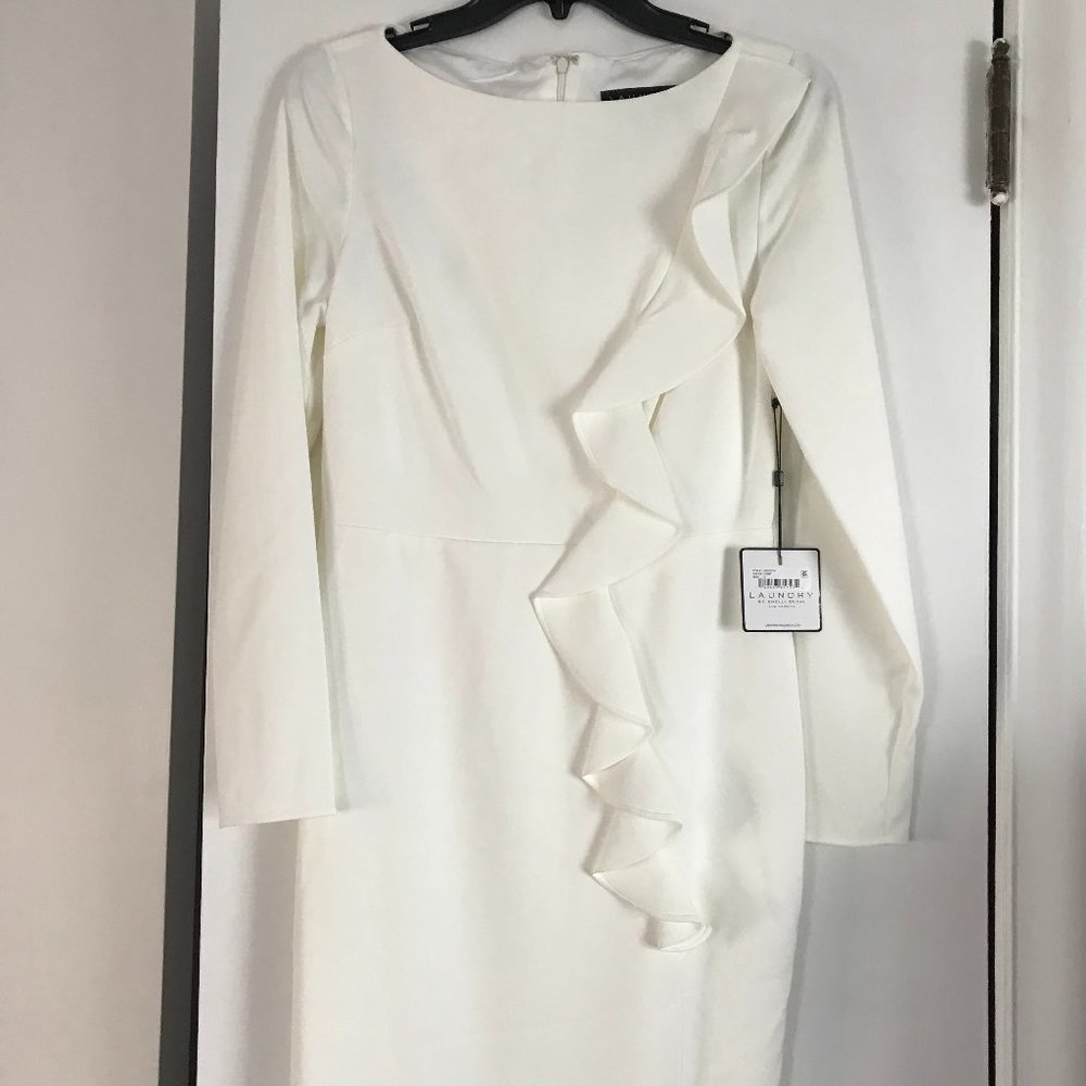 NWT Chic Laundry By Shelli Segal White Crepe Long Sleeve Formal Gown Size 4 - Picture 4 of 15